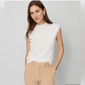 Ann Taylor Refined Mock Neck Sweater Shell Sleeveless White Top